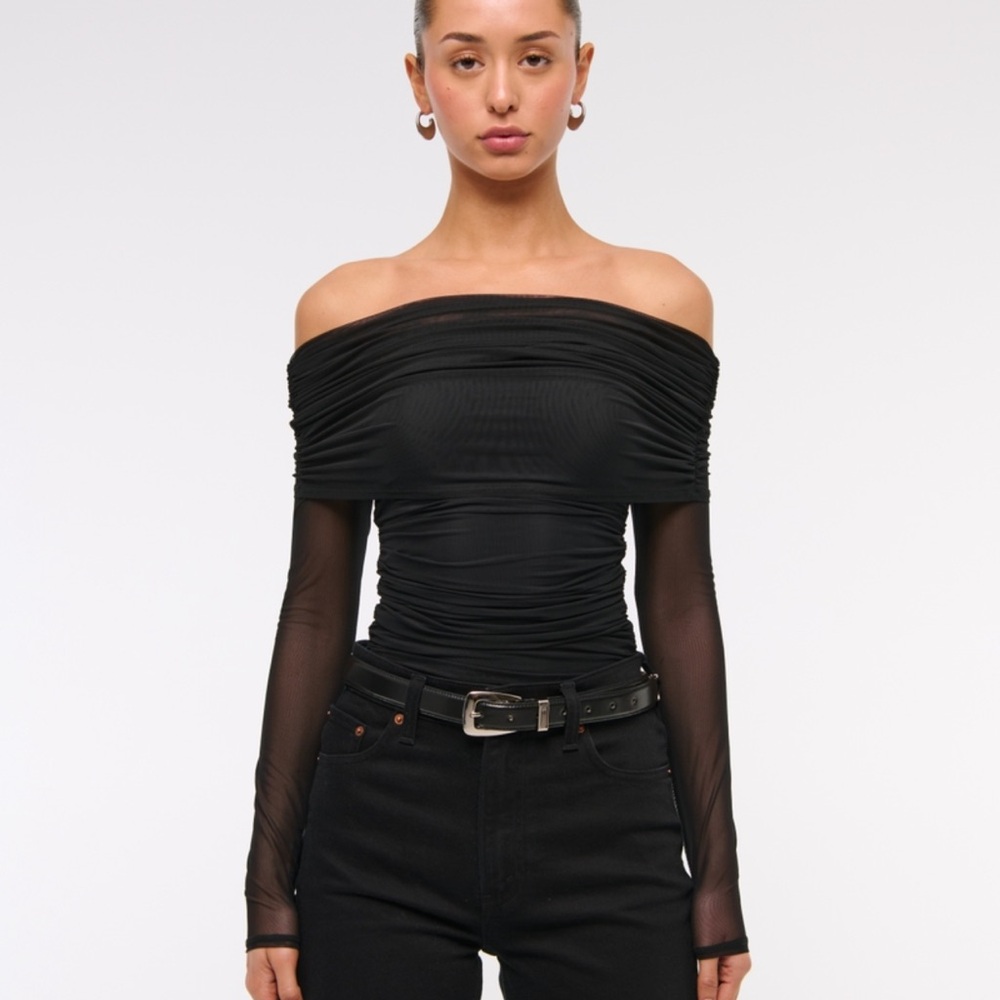 Abercrombie and Fitch Long-Sleeve Mesh Foldover Bodysuit-Size Small